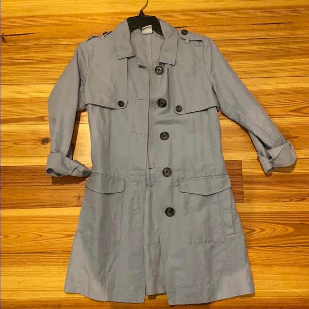 cabi periwinkle belted trench coat